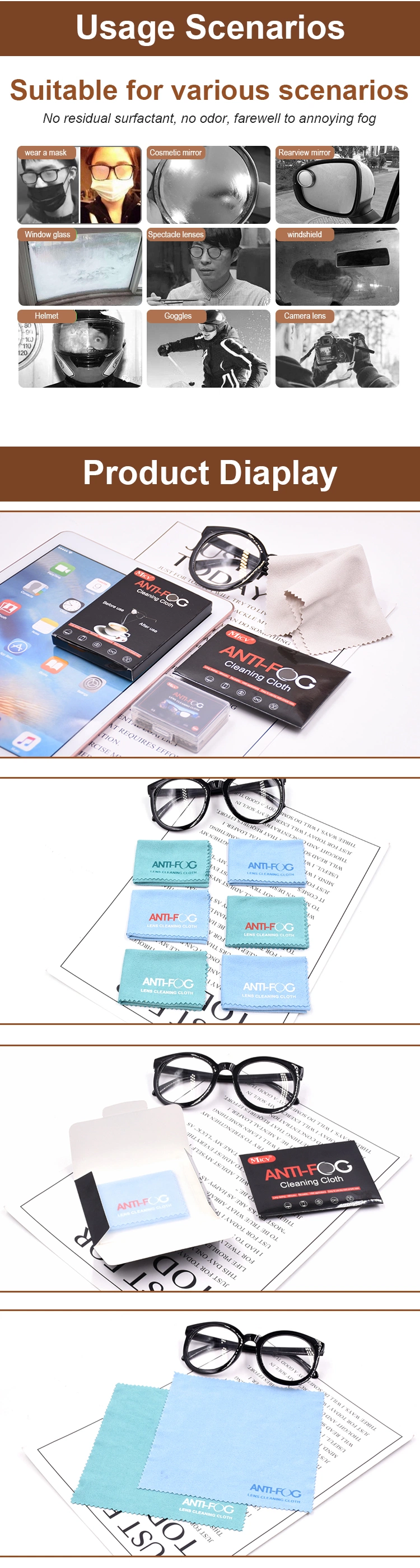 Quick Drying Anti-Fog Optical Glasses Wiping Cloth Eyeglass Cleaning Cloth, Microfiber Antifog Cloth Custome Wholesale